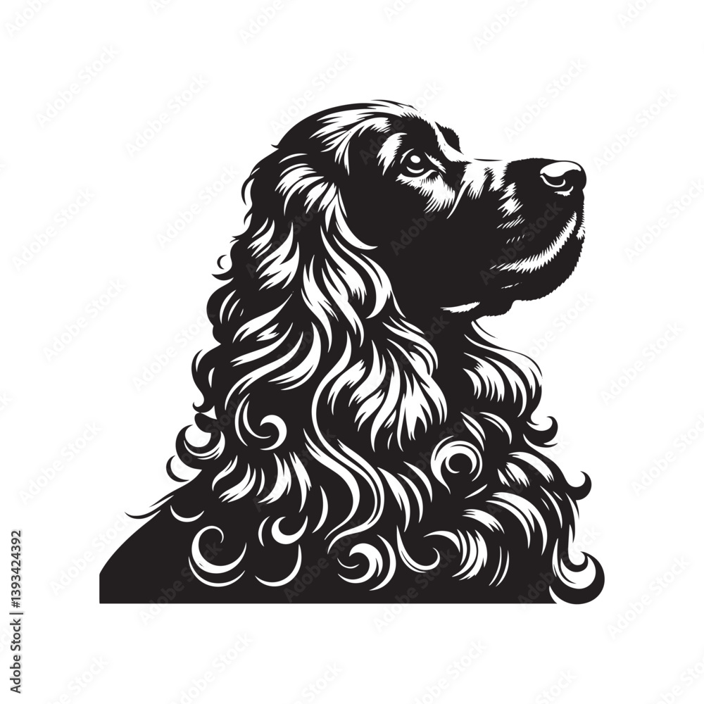 Fototapeta premium Cocker Spaniel Dog Vector Silhouette, Elegant Canine Outline, Pet Lover Clipart, Loyal Dog Art for Logos, Stickers, Apparel, Digital Prints, Crafts, and Posters.