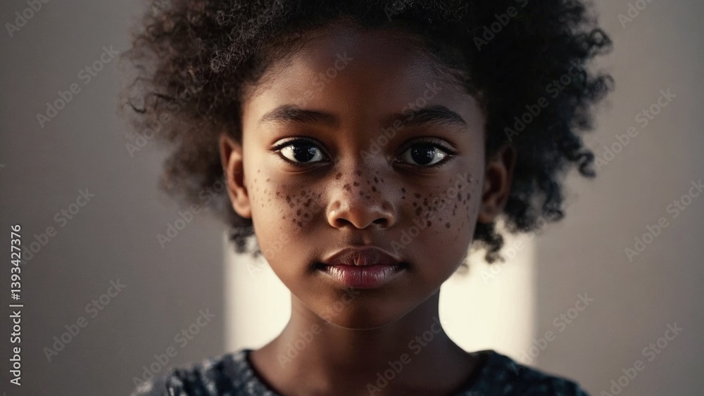A young girl with freckles on her face, great for personal use or as a stock photo