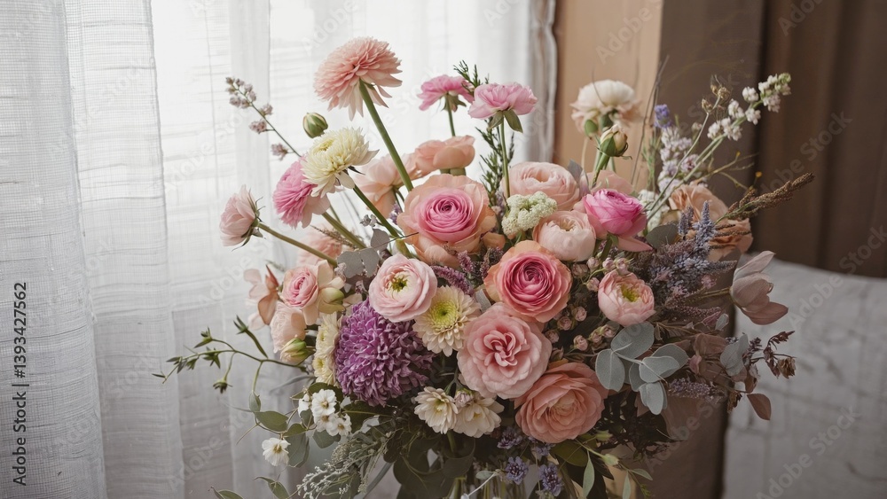 A decorative vase filled with plenty of pink and white flowers, suitable for various occasions and decor