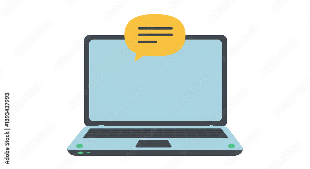 Isolated Laptop with Speech Bubble Displaying Message Icon for Communication Isolated Laptop with Speech Bubble Displaying Message Icon for Communication