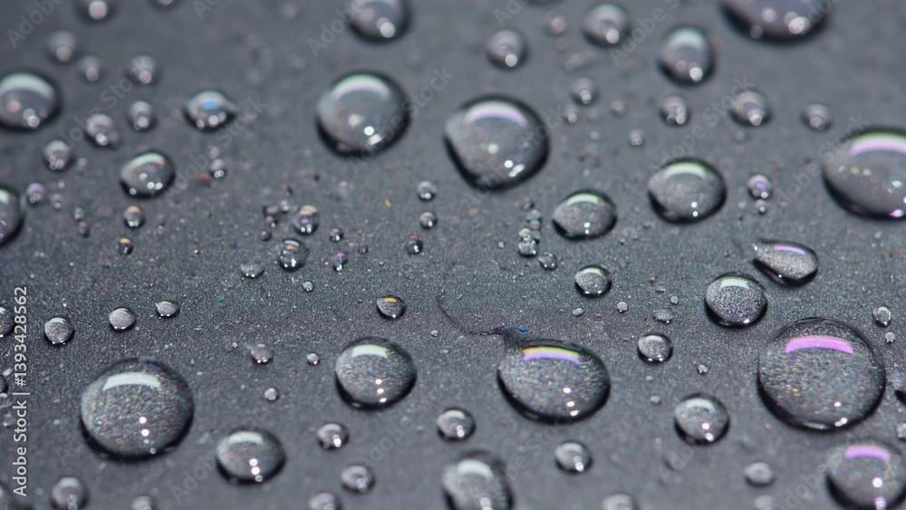 A close-up shot of water droplets on a surface, great for use in scientific or educational contexts