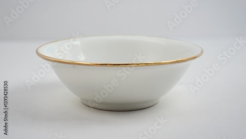 Obraz na płótnie A white bowl with a gold rim sitting on a table, perfect for decorating or as a prop in a still life scene w salonie