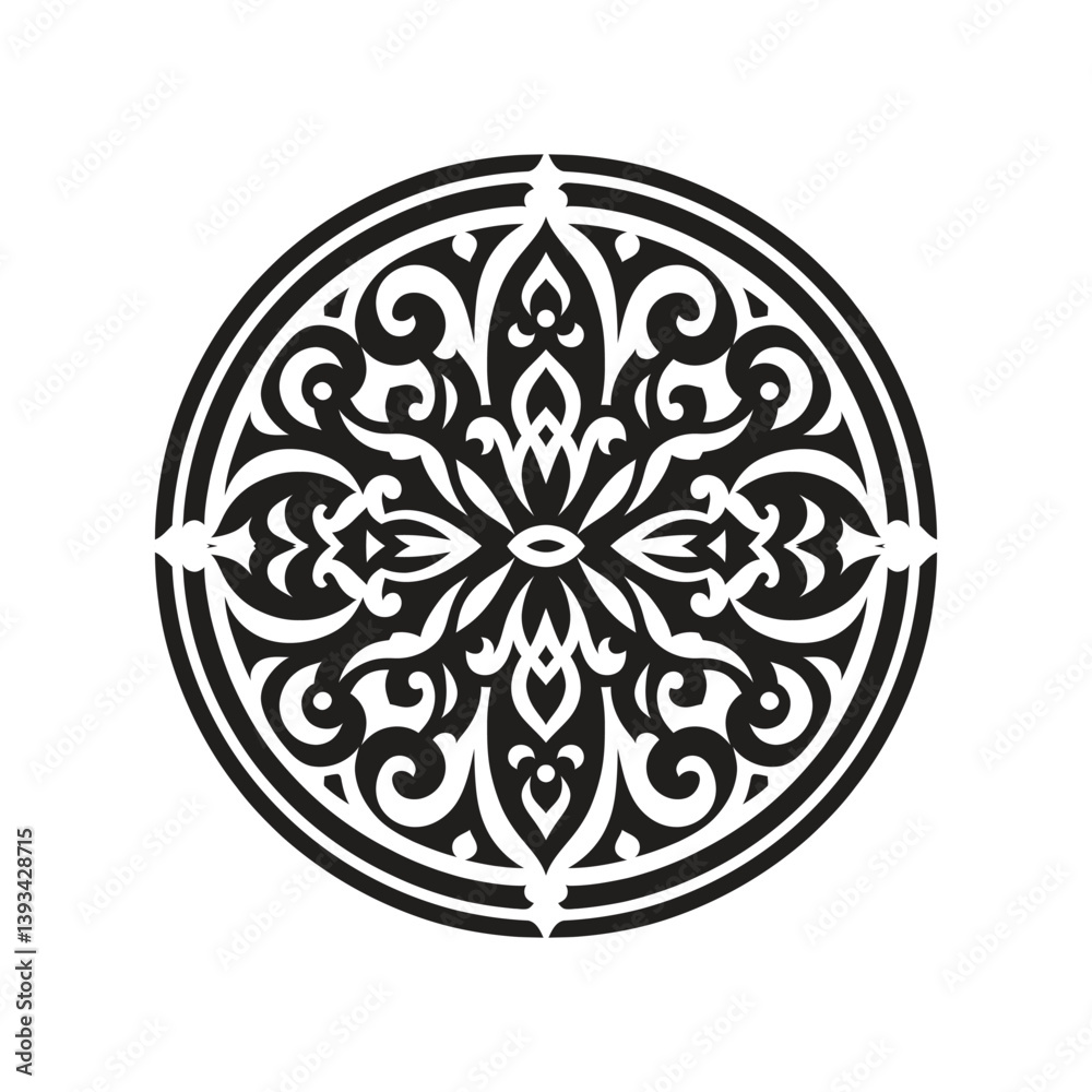 Ornate Circular Design in Black and White Elegant Decorative Ornament