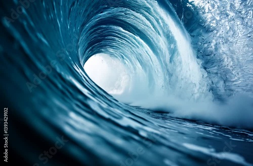 Captivating view of a swirling ocean wave crashing, blue ocean wave