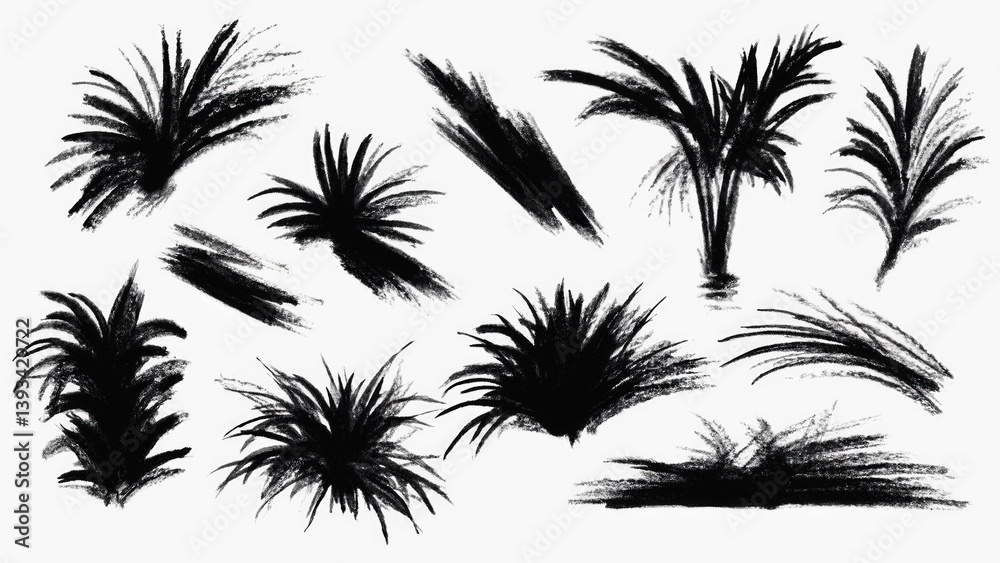 Black ink drawings of palm trees for various uses