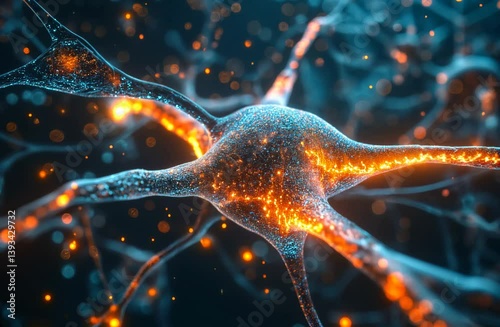 Neuron structures, impulse, dynamic interactions, vibrant colors in a digital environment