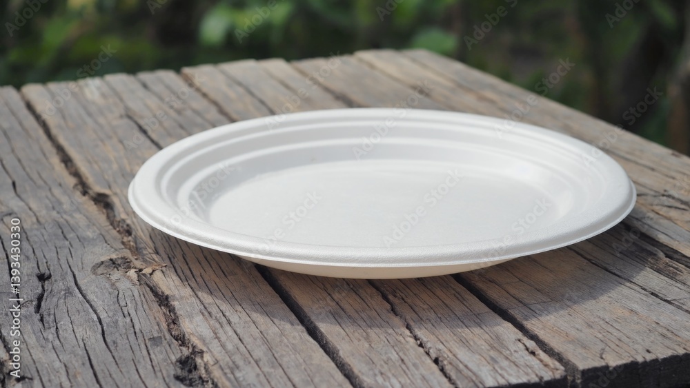 A white plate sitting on a wooden table, perfect for everyday meals or special occasions