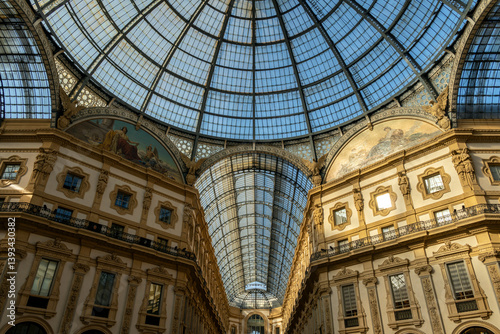 Interior of the famous Galleria Vittorio Emanuele II in Milan