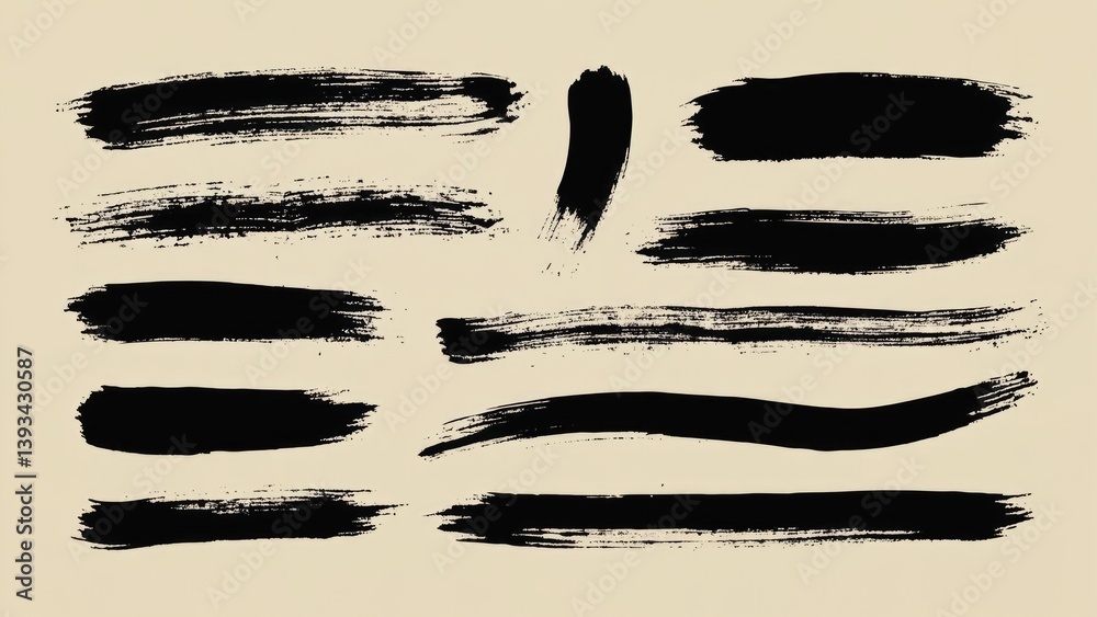 A set of black brush strokes on a white background