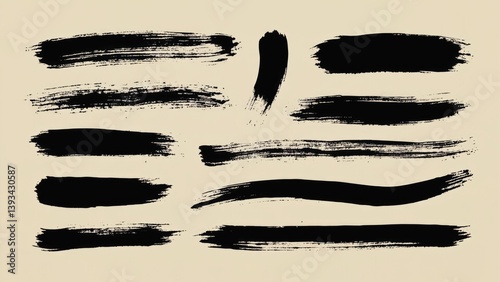 Obraz na płótnie A set of black brush strokes on a white background w salonie