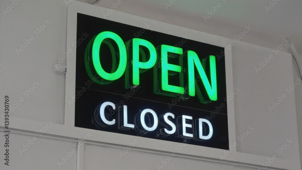 A green open sign hangs from the side of a wall, indicating availability or clearance