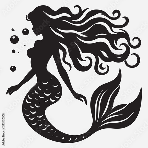 Mermaid silhouette cut out vector stock illustration