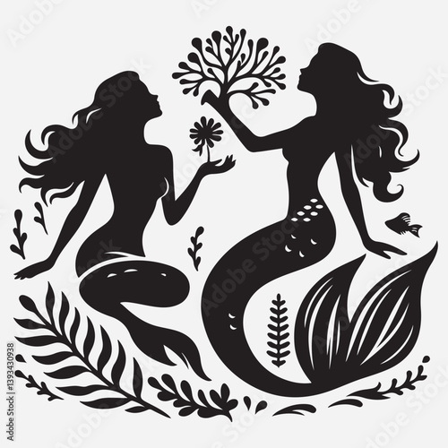 Mermaid silhouette cut out vector stock illustration