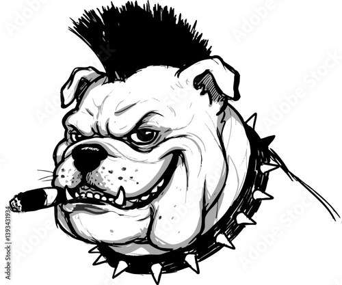 English bulldog with a cigar in his mouth and a punk crestimage