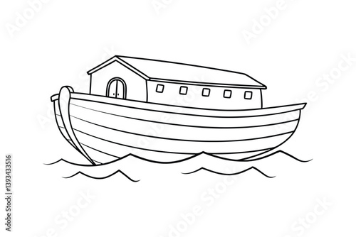 Noahs Ark Sailing On Water Graphic Outline Illustration Vector Design