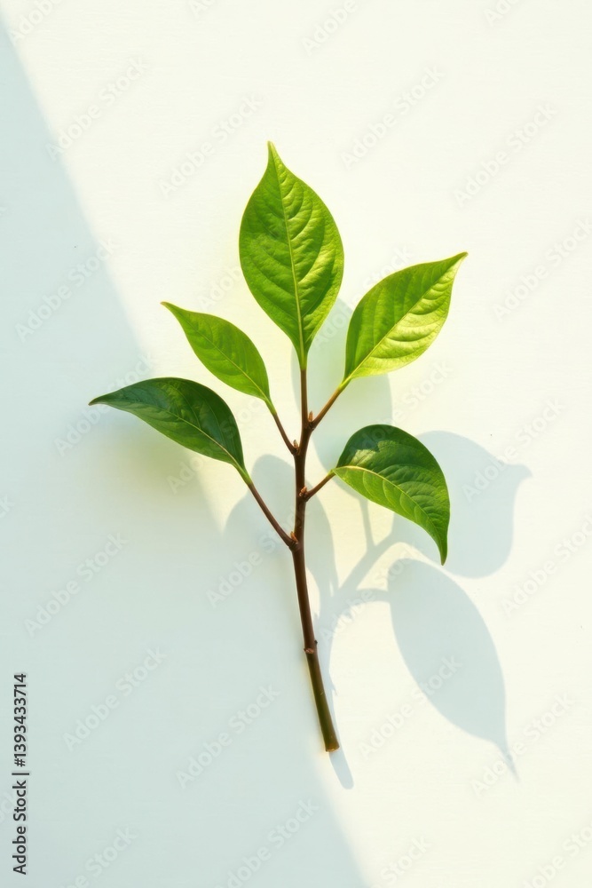 Fototapeta premium Single branches on white background with gentle morning light, texture, leaf, single