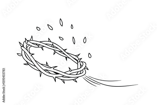 Line Art Illustration Of Crown Of Thorns And Drops For Christian Theme