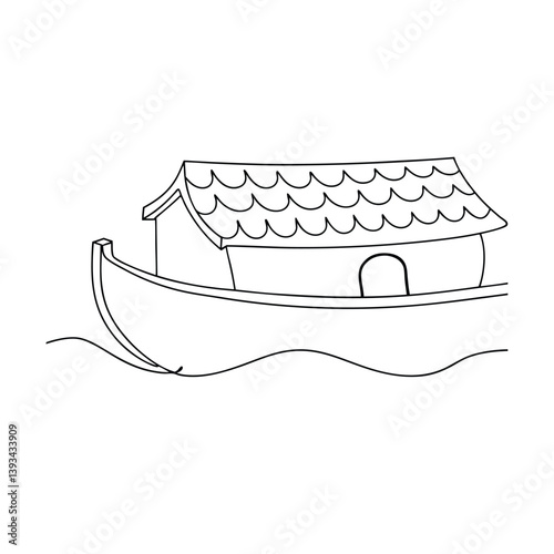 Simple Noahs Ark Outlined On Water Isolated Over White Background