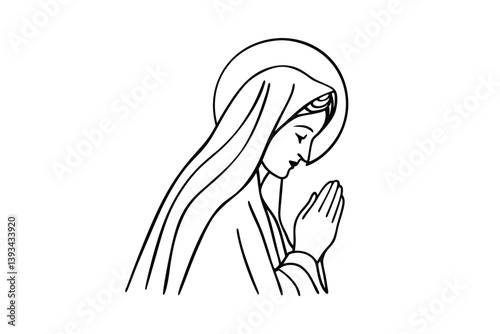 Line Art Of Virgin Mary Praying Simple Black And White Illustration