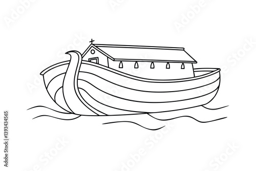 Noahs Ark Illustration Black And White Biblical Story Vessel On Water