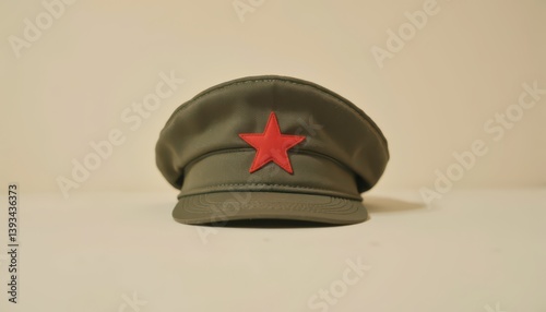 Olive cap with red star on neutral background photo