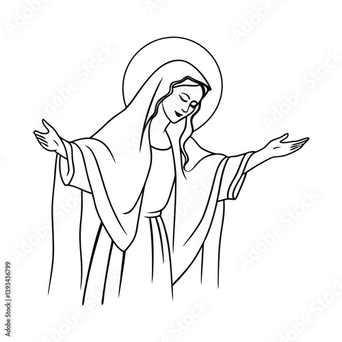 Virgin Mary Icon Vector Illustration Religious Christian Symbol Outline Art