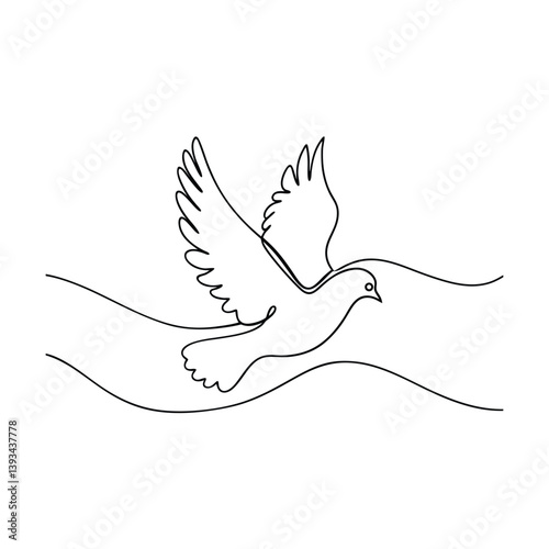 One Line Dove Flying Above Waves Simple And Minimalist Art