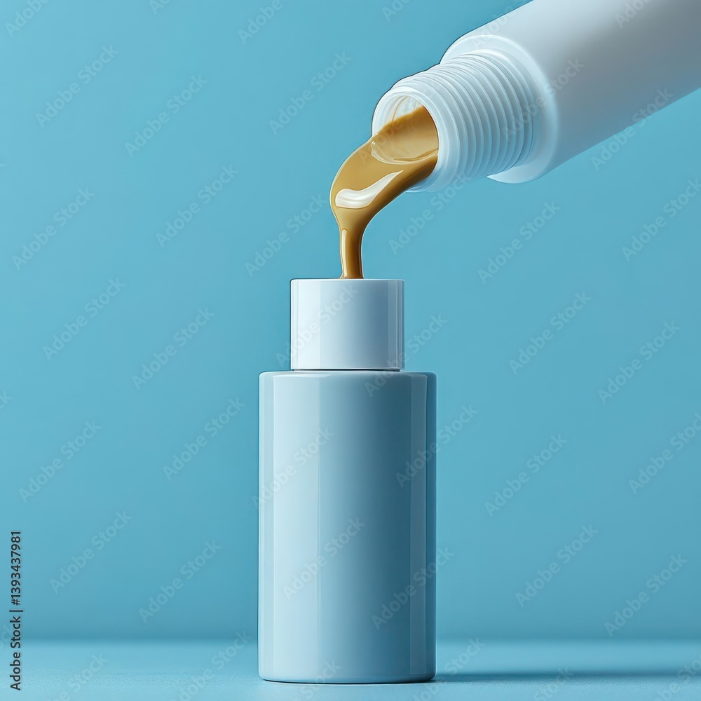 Liquid foundation pouring into a bottle Liquid foundation pouring into a bottle