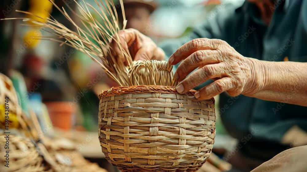 Basket weaving master class. Making household items with your own hands. Ecotourism, traditional crafts