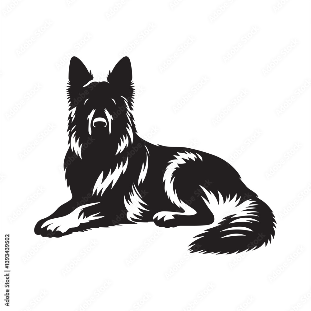 Fototapeta premium German Shepherd Dog Vector Silhouette, Strong Loyal Canine Outline, Intelligent Working Dog Art, Pet Lover Clipart for Logos, Stickers, Apparel, Digital Prints, Crafts, and Posters.