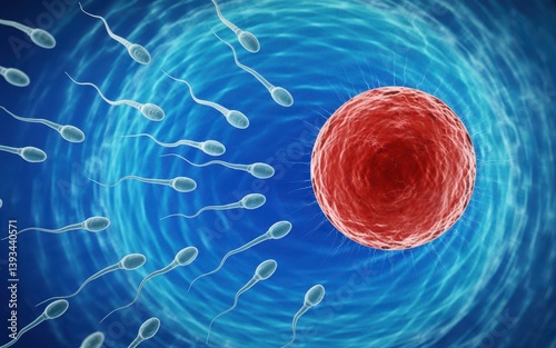 Sperm cells swimming towards an egg.