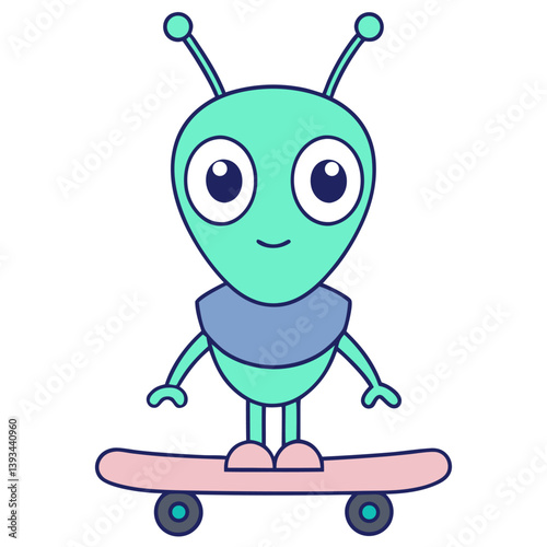 Shy Alien Mascot with a Single Eye Antennas and a Cute Expression from Space