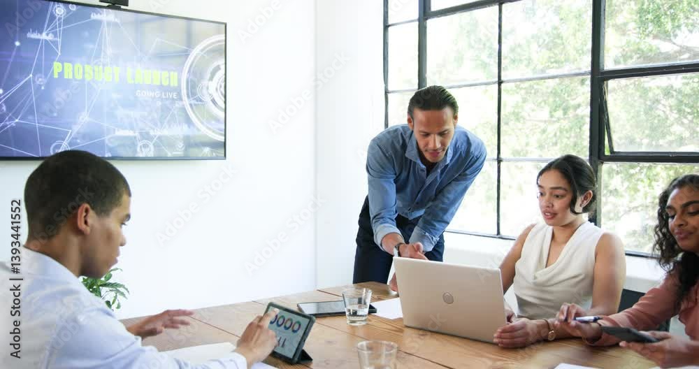 Happy diverse colleagues having meeting, discussing work and clapping hands in office Happy diverse colleagues having meeting, discussing work and clapping hands in office