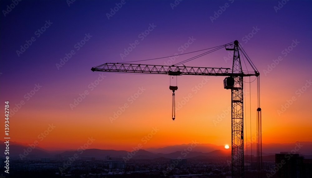 crane at sunset