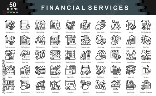 Financial Services icon collection set. Simple line vector illustration.
