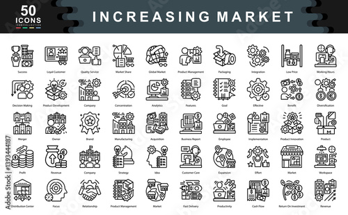 Increasing Market icon collection set. Simple line vector illustration.