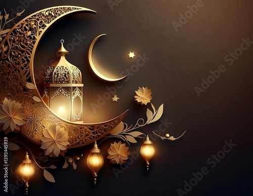 Amidst the night sky, a mosque's architecture stands illuminated, a beacon of religion in the city, with a star-like lantern adding a festive touch