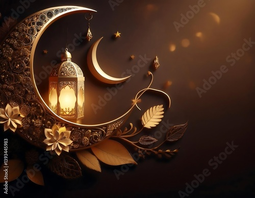 Amidst the night sky, a mosque's architecture stands illuminated, a beacon of religion in the city, with a star-like lantern adding a festive touch