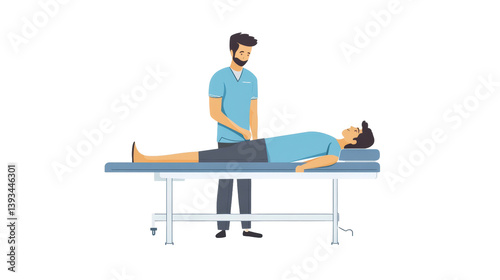 Experienced male physical therapist assisting patient in clinical setting rehabilitation gigapixel environment
