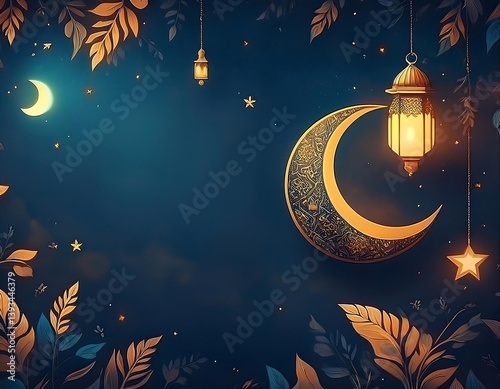 Amidst the night sky, a mosque's architecture stands illuminated, a beacon of religion in the city, with a star-like lantern adding a festive touch