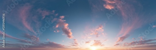 Wallpaper Mural Panoramic dark blue sunset sky, pink Cirrus clouds in equirectangular format. Bright sunlight with 3D visualization, aerial drone panoramas. Seamless hdri 360 projection ideal for 3D, sky replacement. Torontodigital.ca