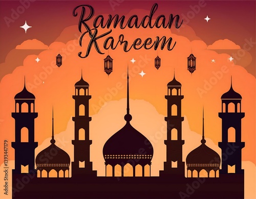 Amidst the night sky, a mosque's architecture stands illuminated, a beacon of religion in the city, with a star-like lantern adding a festive touch