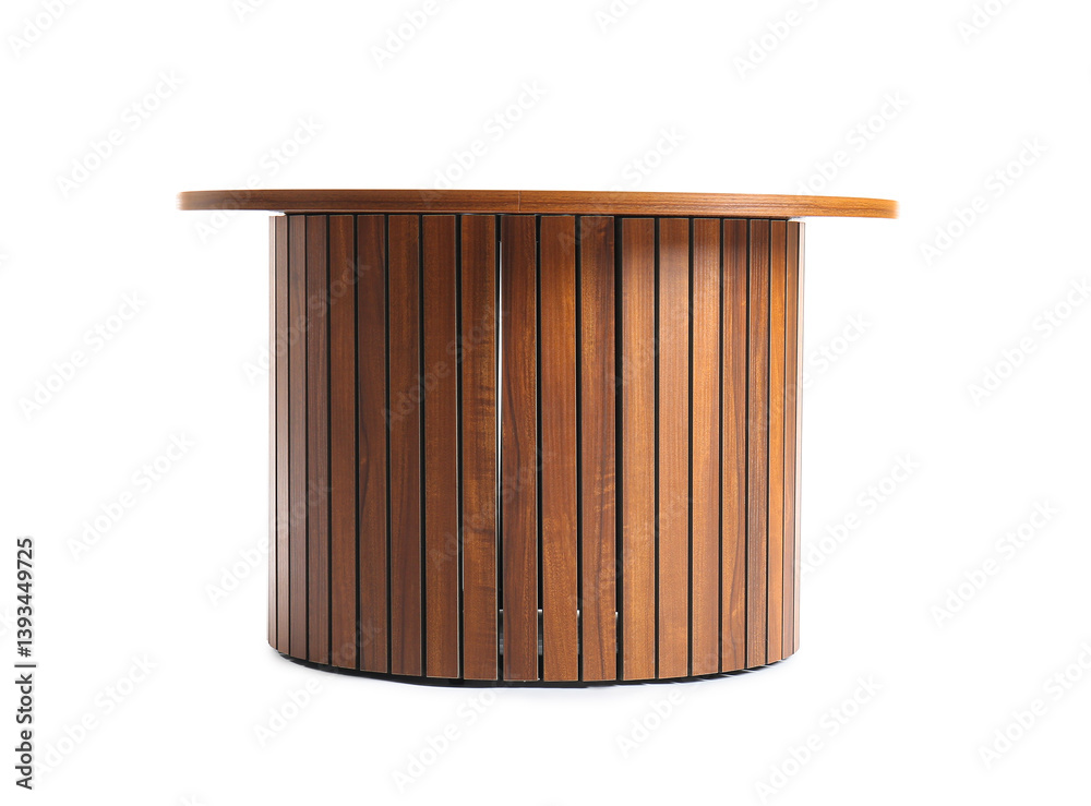 Small stylish wooden coffee table on white background
