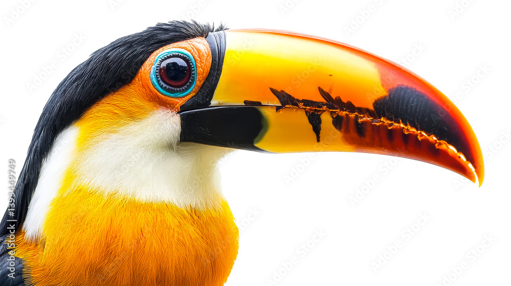 Fototapeta premium Close-up portrait of a colorful toucan, cut out transparent