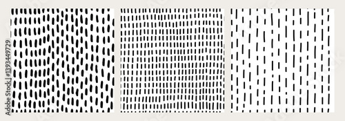 Obraz na płótnie Abstract pattern set. Black and white hand drawn seamless textures collection with playful designs like raindrops, dots, and dashes. Great for packaging, stationery, backgrounds, or textile projects w salonie