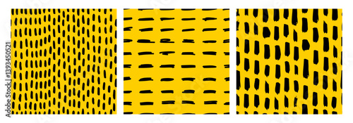 Obraz na płótnie Seamless small dash pattern with bold hand drawn brush strokes on a yellow background. Modern and organic texture for fabric, wallpaper, wrapping paper, and digital designs. Trendy abstract style w salonie