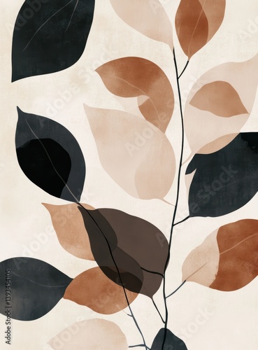 Abstract depiction of leaves in natural colors and shapes