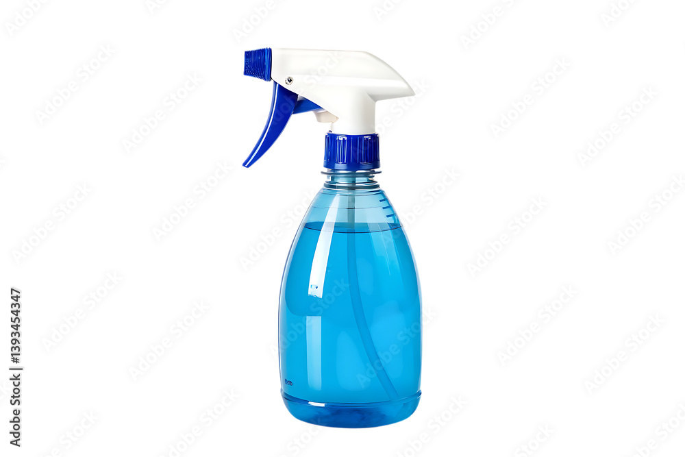 Blue spray bottle with cleaning solution on transparent background Blue spray bottle with cleaning solution on transparent background