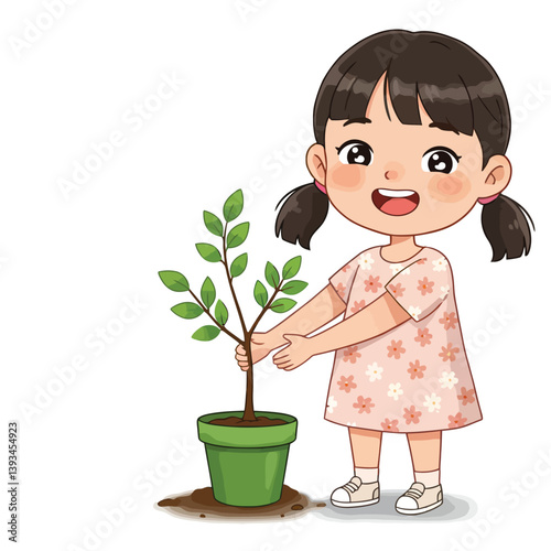 Earth Day Illustration with Kid Planting Tree