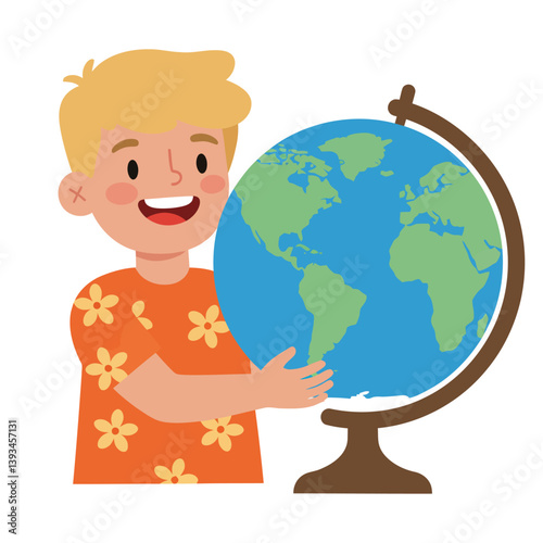 Earth Day Concept with Smiling Boy and Globe